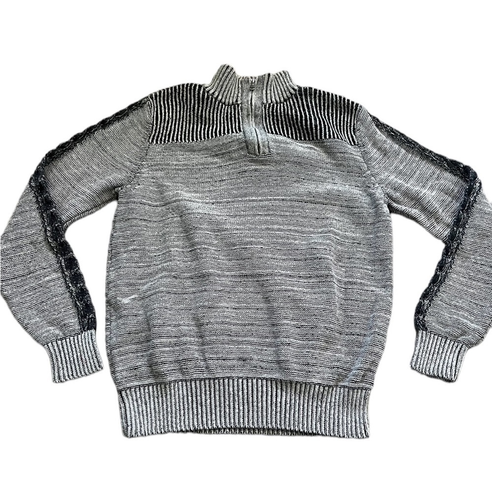 Rock & Republic Mens Grey Black 1/4 Zip Mock Neck Sweatshirt Size Medium
